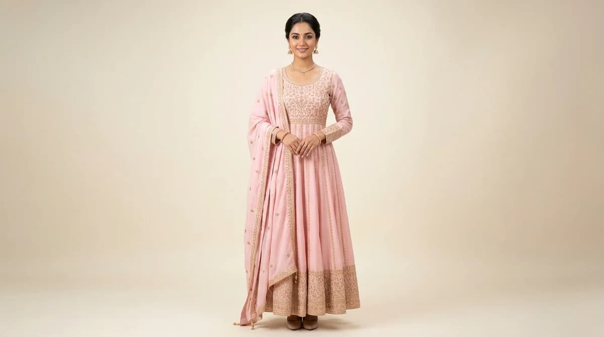 AI-generated Anarkali product photography example