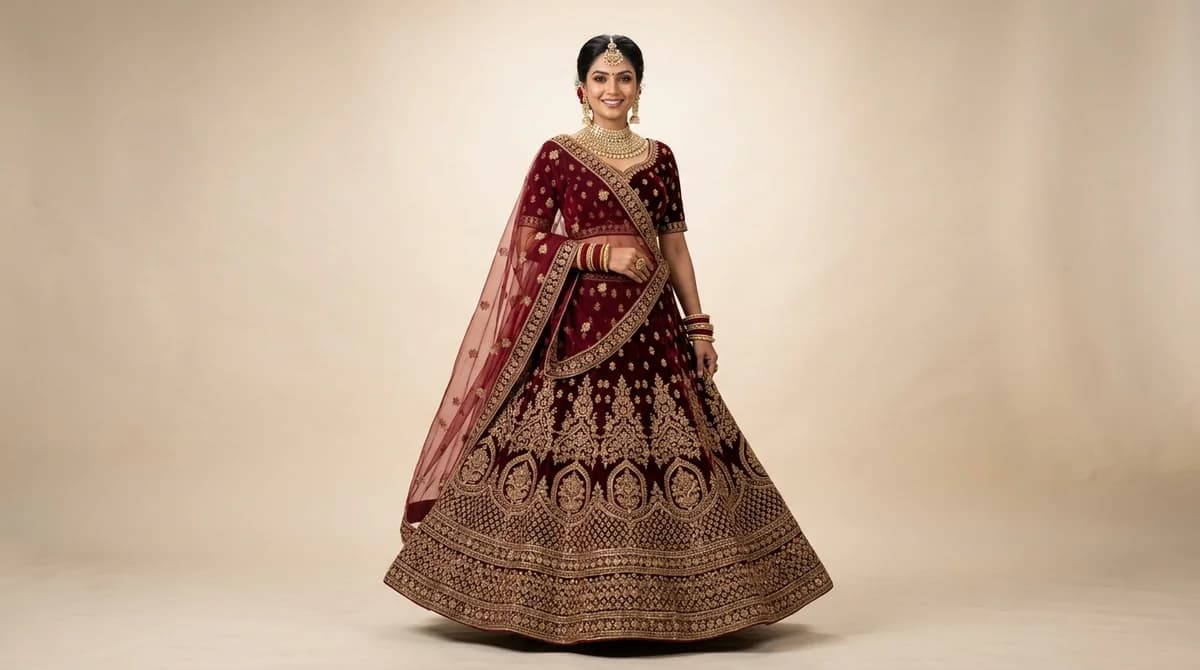 AI-generated Lehenga product photography example